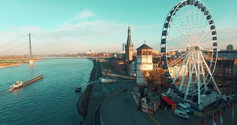 December, 2015. Dusseldorf cityscape with view on media harbor, Germany. 4K. 
