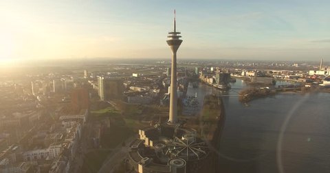 December, 2015. Dusseldorf cityscape with view on media harbor, Germany. 4K