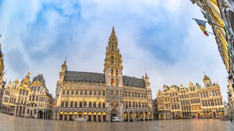 Brussels city skyline timelapse at Grand Place, Brussels, Belgium 4K Time lapse
