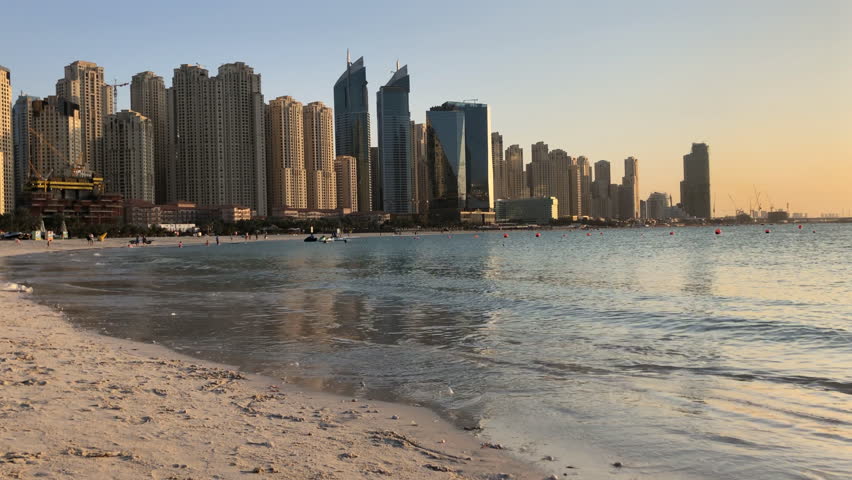 Dubai Beach Skyline At Sunset