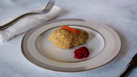 Jewish passover appetiser of gefilte fish and horseradish
