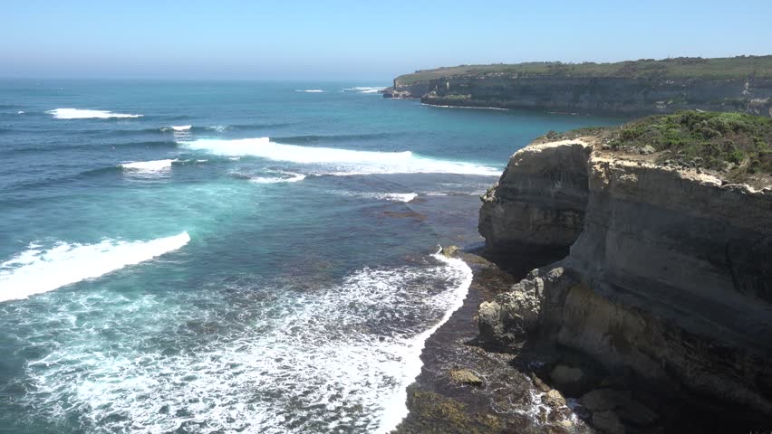 Beautiful coast along Great Ocean Road, Victoria, Australia. Natural landscape view, some famous including Twelve Apostles, Loch Ard, Razorback, arch, London Bridge, Grotto. 4k