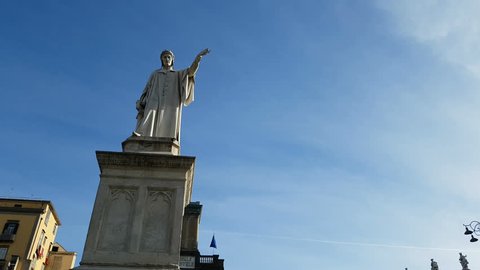 NAPLES - January 03 2018: The nineteenth-century statue of the poet Dante, sculpted by Tito Angelini