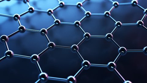 Seamlessly loopable animation of the graphene structure. Reflective dark carbon atoms in shape of honeycomb.