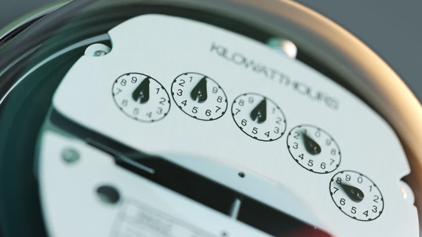 Typical residential analog electric meter with transparent plactic case showing household consumption in kilowatt hours. Electric power usage. Royalty-Free Stock Footage #1006917613