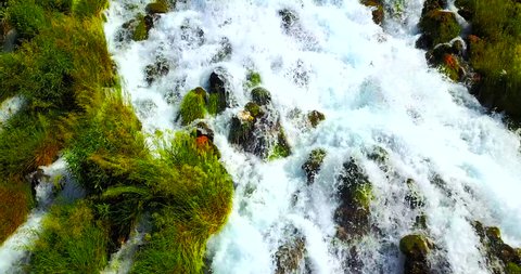 Niagra Springs Idaho - Smooth Overhead Pan Shot Of Intermixed Waterfalls