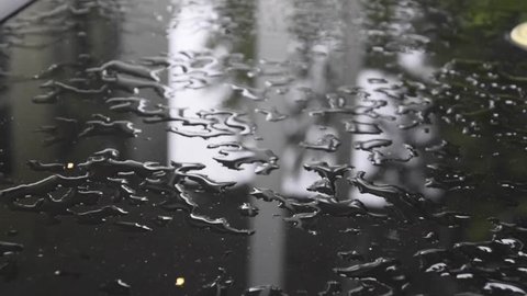 Reflection in raindrops on table