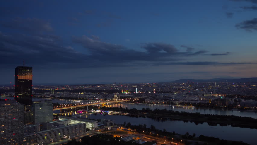 overlooking vienna city illuminated at night leopoldstadt district Royalty-Free Stock Footage #1006947787