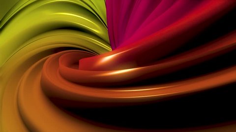Animation of multi-colored swirling lines. 3D minimal abstract shapes continuously looping in a seamless way. Centered animation with black background. Subtle reflections and hypnotic motion.