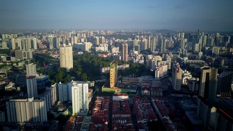 High aerial video of Singapore chinatown area during morning.