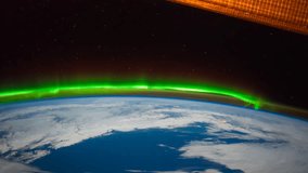 Earth seen from the International Space Station with Aurora Borealis over the coast of USA, Time Lapse 4K. Images courtesy of NASA Johnson Space Center.