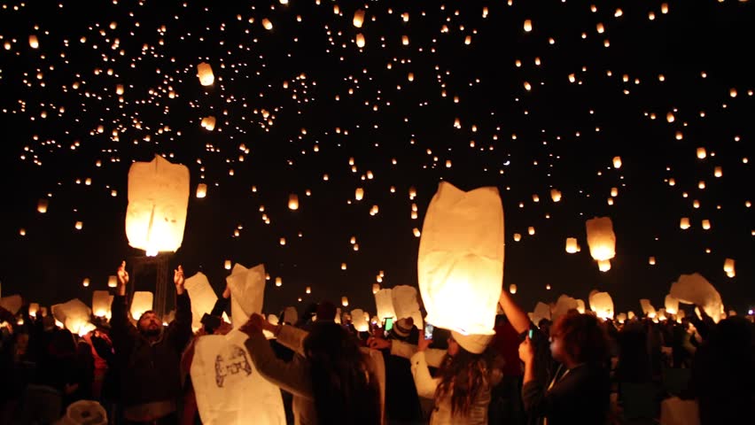 Multi ethnic friends celebrate lantern festival of light | Shutterstock HD Video #1006954480
