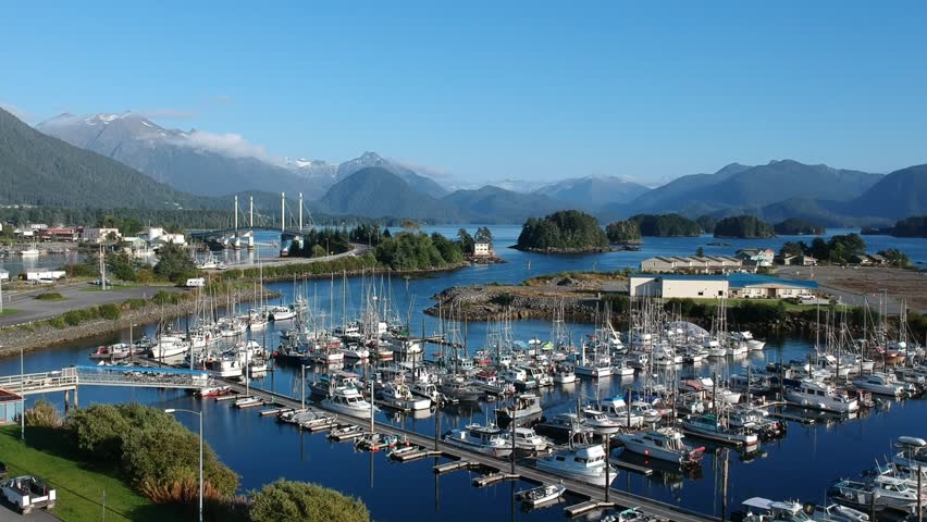 Scenic Aerial View of the Sealing Cove Harbor Sitka, Alaska