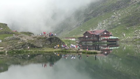 ROMANIA, TRANSFAGARASAN, August 29, 2017 People Visiting Balea Glacial Lake, Lac, Landmark Romania 4K