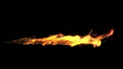Realistic animation of a flame shooting out like a flamethrower. Short burst. Including luma matte.