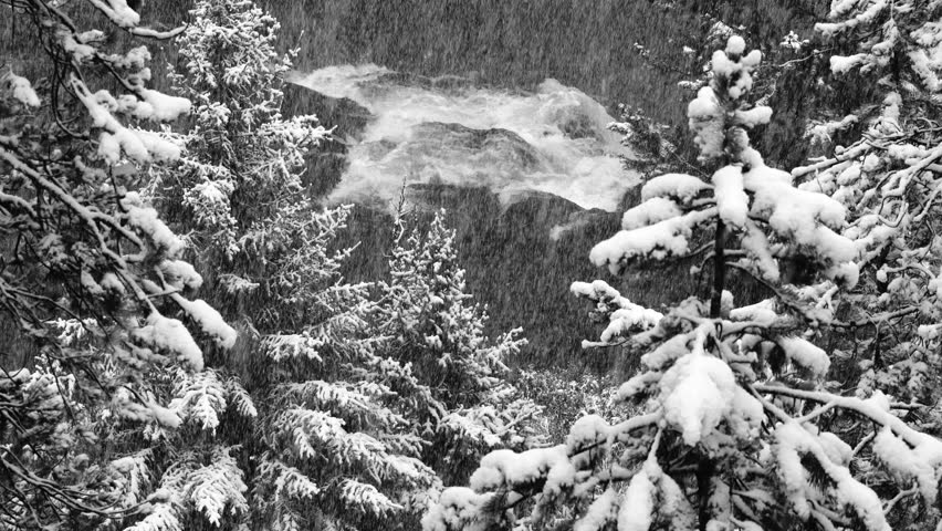 Snowing in Kepler Cascades, Yellowstone National Park, Wyoming, Usa, North America, America
