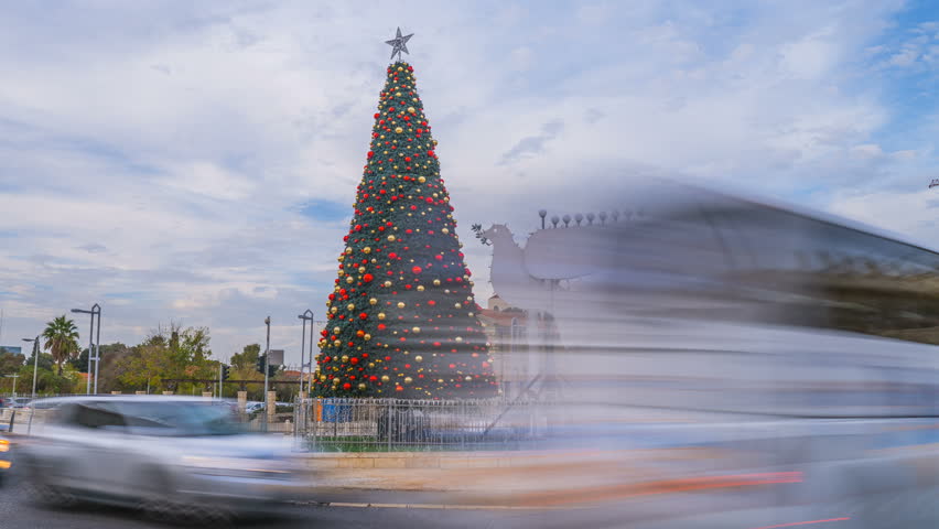 Christmas tree at Haifa, Israel. 4k time-lapse footage
