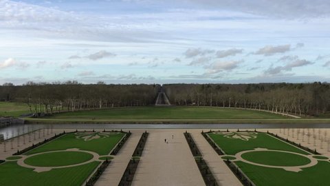 Loir-et-Cher,France-January 24,2018: Beautiful garden of Chateau de Chambord viewed from the rooftop. 
 