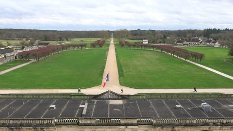 Loir-et-Cher,France-January 24,2018: Beautiful garden of Chateau de Chambord viewed from the rooftop. 
 