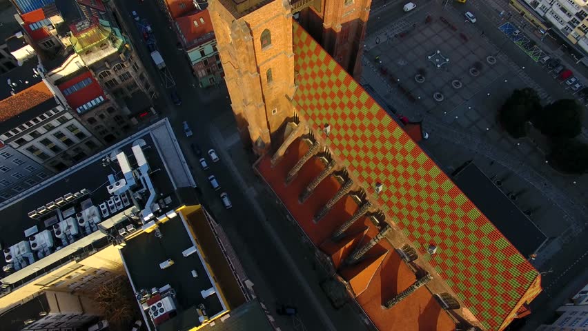 Aerial: Saint Mary Magdalene Church in Wroclaw, Poland
