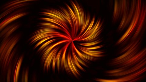 abstract moving gold flower whirling round on a black background and with reflections in the center