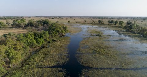 Aerial view flying over waterways in the Okavango Delta, Bostwana