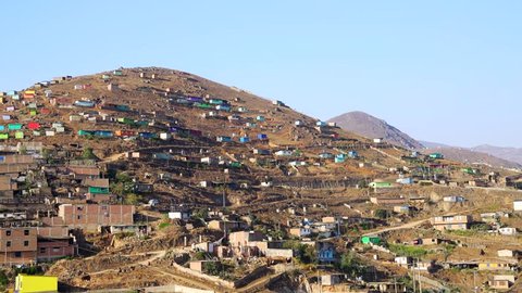 Huts in a hill in Peru, Lima. Slums in South America