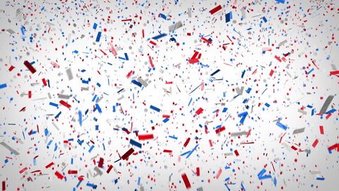 Patriotic confetti! Loopable red, white, and blue confetti falls and clears frame. Ticker tape and circular style confetti.