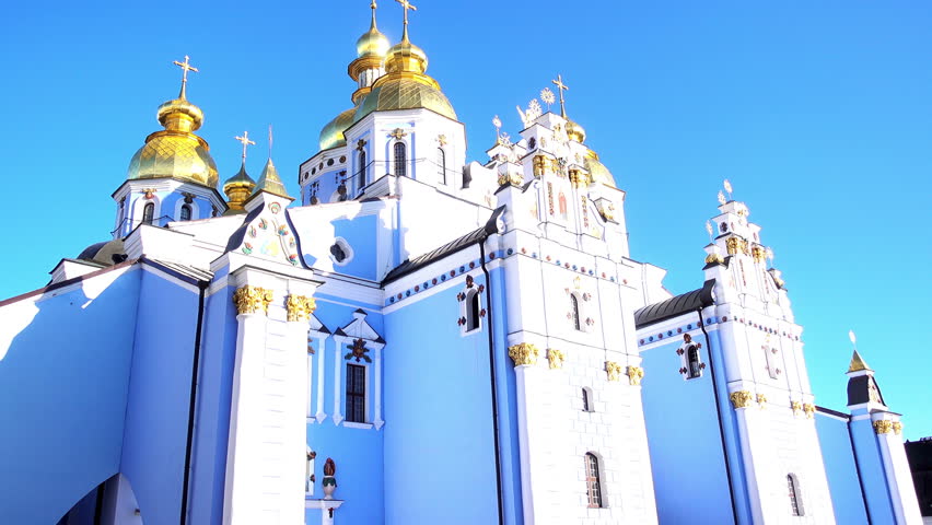 4K view of majestic facade and golden domes of St. Michael