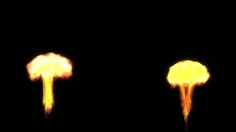 Realistic animation of flames shooting up from the bottom, like stage pyrotechnics. Short bursts in various combinations. Including luma matte.