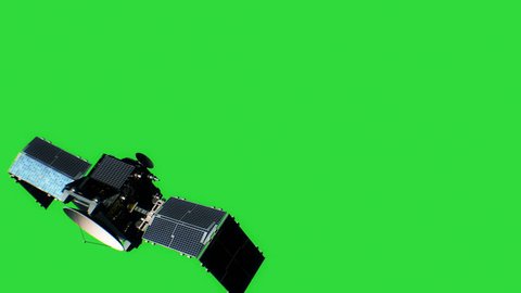 Beautiful View of Satellite on Green Screen Opening Solar Panels. 3d Animation. Space and Technology Concept. 4k Ultra HD 3840x2160.