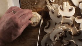 Pile of chopped fresh champignons. Video