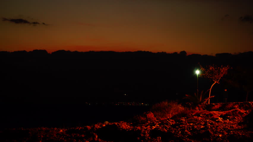 Dark sky at night after sunset and lightning flash time lapse