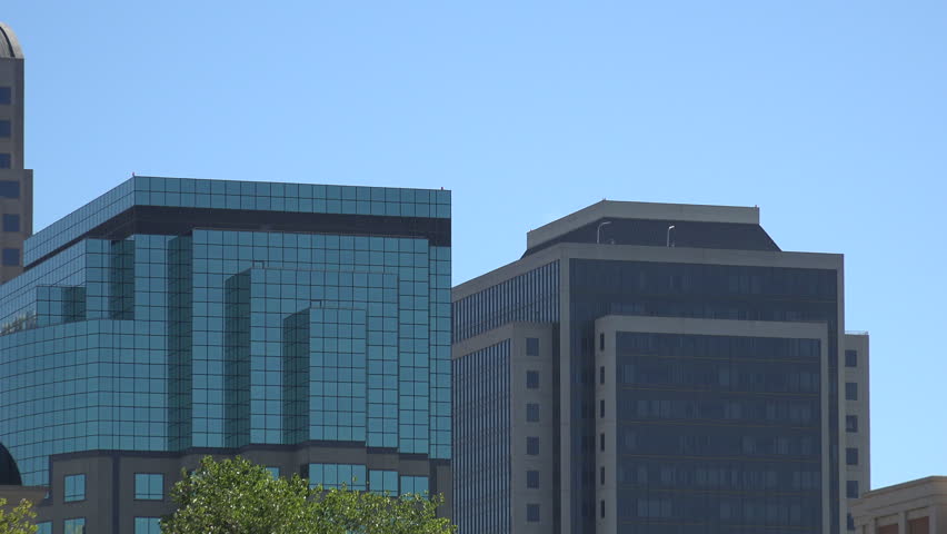 Sacramento skyline, Tower Bridge and river, California, USA, zoom out