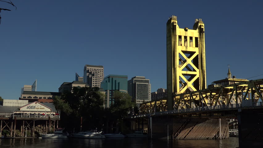 Sacramento skyline and Golden Tower Bridge, California, USA