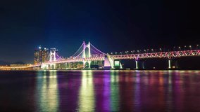 Time lapse video of Gwangan Bridge at night time in Busan, South Korea.