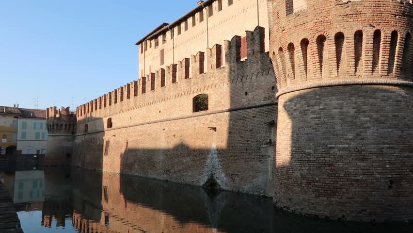 Fontanellato, Italy, January 2018, the fortress surrounded by a moat full of water 