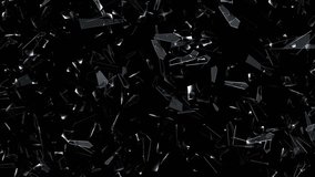 3D animation of broken glass shattering and exploding into shards.