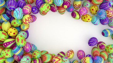 Easter eggs on solid background. 
Colorful Easter eggs form a frame, you can put there your inscription or logo . White background. Check out my channel, other easter videos.