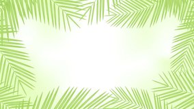 Coconut palm leaves frame moving by the wind looping and copy space animation 4K on blur green background with alpha channel