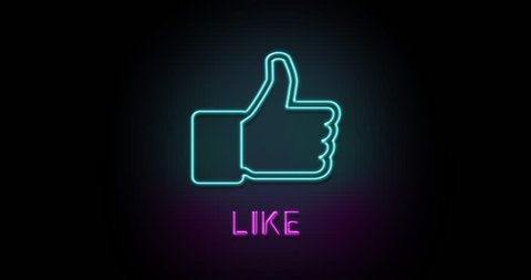 Colorful neon light glowing icon thumb up. Object isolated in PNG format with alpha transparency channel background