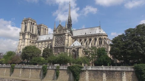 Amazing Notre Dame cathedral building architecture in Paris by day, touristic place
