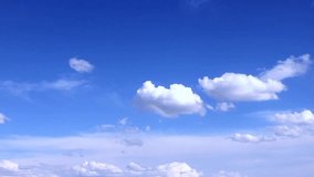 Beautiful sunny clouds time lapse with clear blue sky. Sunny summer day.  Time lapse clip of white fluffy clouds over blue sky, Changing cloud against moving clouds and blue sky time-lapse. Full HD.