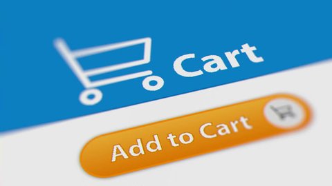 Close up Shot of Mouse Cursor Clicking Add to Cart Button. Animated Counting Numbers. Online Shopping 