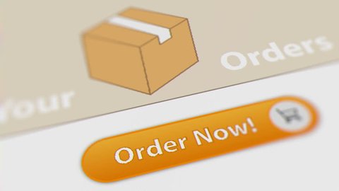 Close up Shot of Mouse Cursor Clicking Order Now Button. Animated Counting Numbers. Online Shopping 