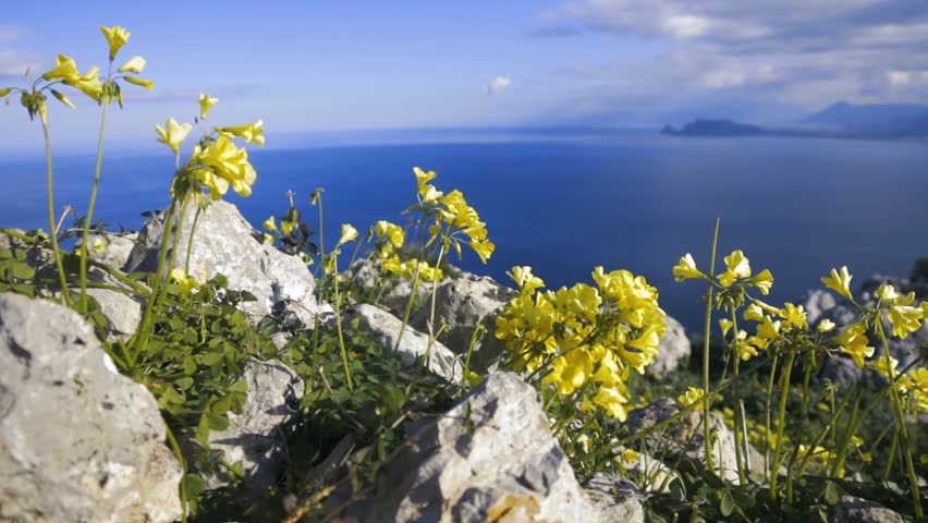 Mount Pellegrino is a hill facing east on the bay of Palermo, Sicily, southern Italy. Sea and mountains.
