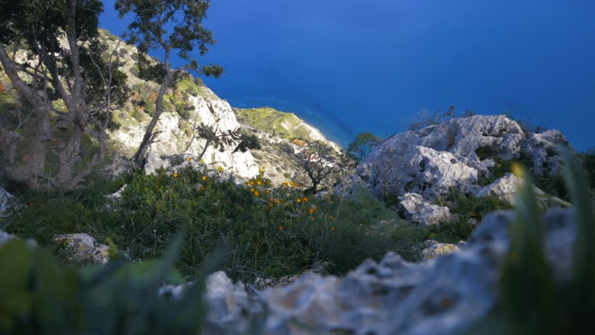 Mount Pellegrino is a hill facing east on the bay of Palermo, Sicily, southern Italy. Sea and mountains.