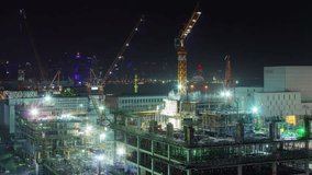 Doha construction building work workers skyscrapers timelapse video crane moving fast machine Qatar, Middle East