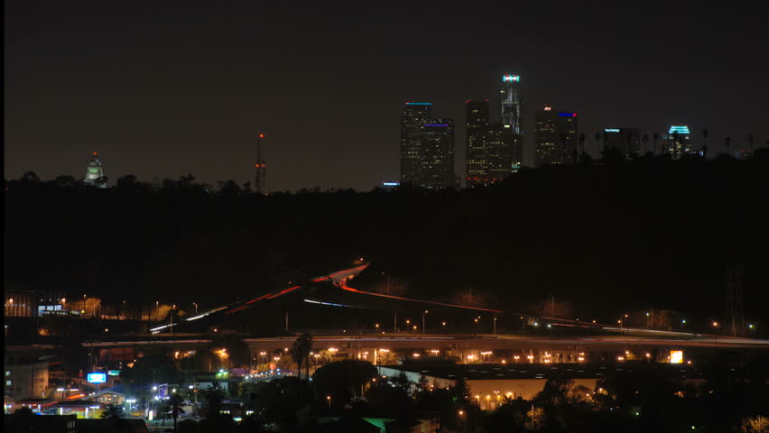 timelapse shot of downtown Los Angeles and the 110 freeway from Highland Park.