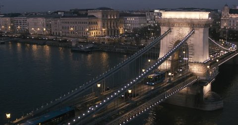 Aerial view of Budapest - Chain Bridge at Night